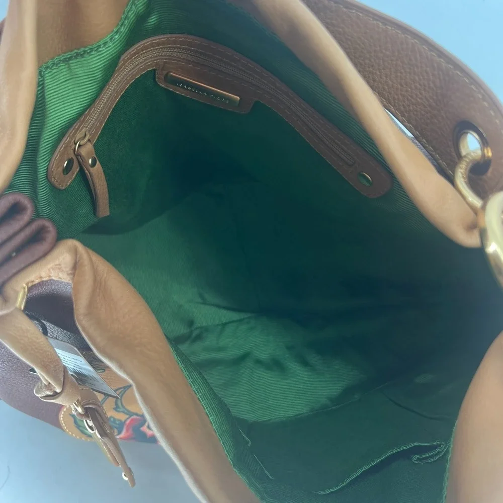 Vtg Isabella Fiore Peace & Love Rafaela Hobo Brown‎ Handbag Leather Y2K Tattoo